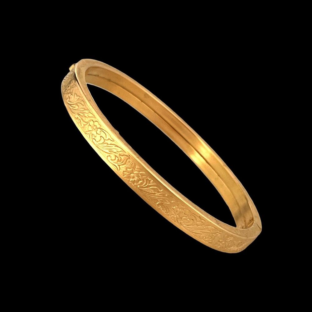 Vintage 1950s Gold Filled Bracelet Floral Scroll Bangle Victorian Revival - 15G